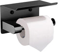 Toilet Paper Holder- Wall Toilet Paper Holder with Phone Shelf Storage Paper Roll Tissue Holder Dispenser Mounted Black Adhesive Paper Holders with Shelf Organizer for Bathroom