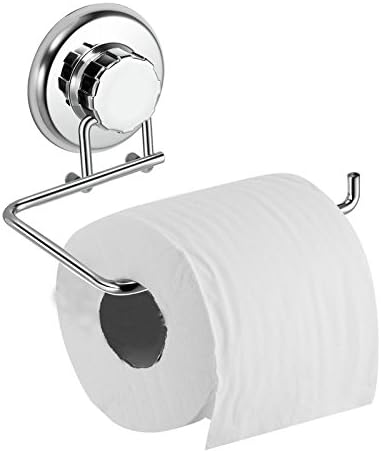 Powerful Vacuum Suction Cup Toilet Paper Holder – Wall Mount Stainless Steel Tissue Roll Dispenser for Bathroom & Kitchen – Can be Mounted on Clean Flat Smooth Surface (Chrome)