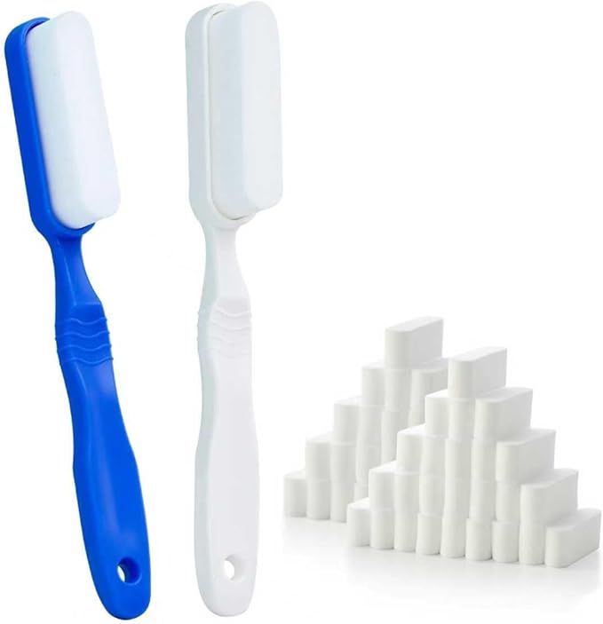 Magic sponges with Long Handle, 39 Melamine Sponge Refills & 2 Magic Sponge Brush Handles for Kitchen Sink, Stove, Bathroom, Wall & Precision Oil Stain Cleaning