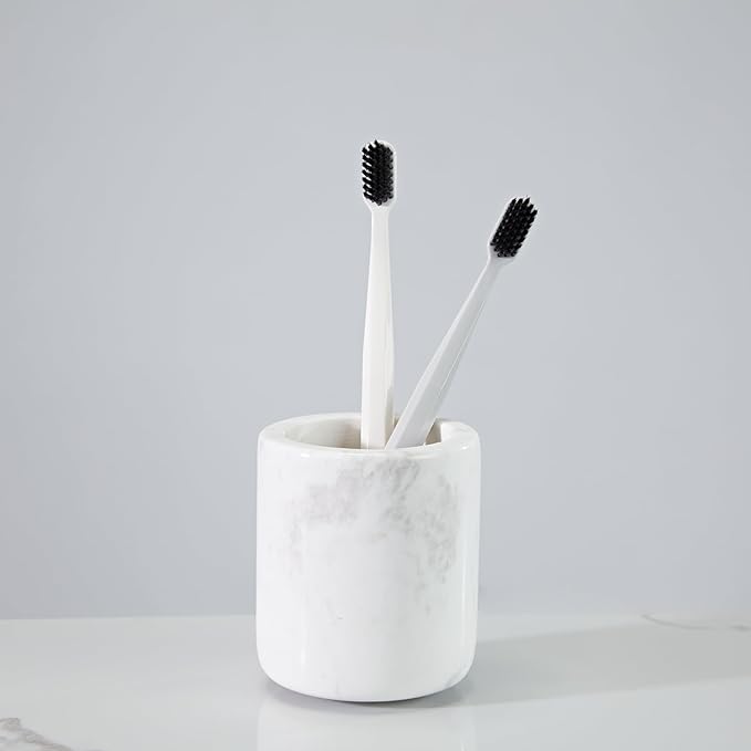 White Marble Toothbrush Holder for Bathroom, Natural Organic White Marble Toothbrush Cup, Mordern Style Texture Razor Holder, Razor Organizer for Dressing Table, Countertop, Hotel