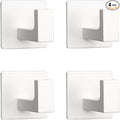 Bath Towel Hooks, 4 Pack Self Adhesive Square Coat Hooks, Sturdy No Drilling Robe Hook, Heavy Duty Aluminum Clothes Hanger, Wall Hooks for Bathroom Bedroom Kitchen (2 in, White)