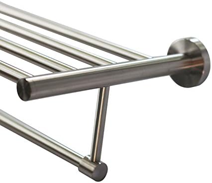 Premium Modern Single Hanging Quadruple Towel Bar Rack w/Round Base (24 Inches)- Brushed Finish, Made from Stainless Steel, Water and Rust Proof, Wall Mounted, Easy to Install