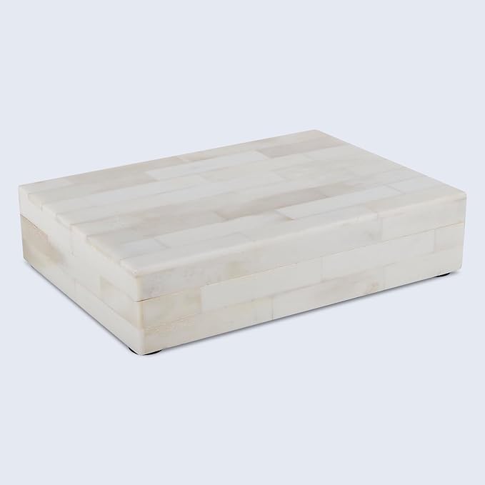 Handicrafts Home Handmade Classic Pattern Decorative Box - Storage Organizer, Decor Centrepiece, Memory Keepsakes, Home Decor - Boho Style Treasure Box, Multipurpose Gift - White Bone Inlay, 5x7x1.5