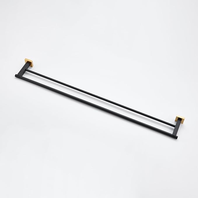 Miyili Double Bath Towel Bar Stainless Steel 36-Inch Hand Towel Rack for Bathroom Wall Mount Black & Gold, A02BG90B