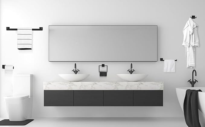 BOZWELL Double Towel Hooks for Bathroom Matte Black Wall Mount，2 Pack Modern Square Style Coat Robe Hook，Stainless Steel Heavy Duty Door Hanger for Bathroom Bedroom Kitchen Hotel Pool 1502-B-2