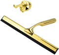 Gold T Design Aluminum Shower Squeegee with Silicone Brush for Bathroom Door Mirror Car Glass with Hook Scraper Cleaner,Gold,25.6 * 16.5cm Suction Cup Type