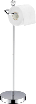 Toilet Paper Holder Stand (with Reserve Function) Free Standing Toilet Paper Holder for Bathroom Total Height 24.4" with Crystal Finial, Chrome Finish