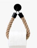 WONQEXZ Nautical Rope Toilet Paper Holder - Self Adhesive, No Drill Required, Black, Stainless Steel and Cotton Rope