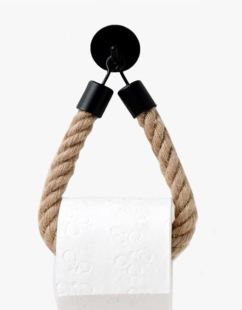 WONQEXZ Nautical Rope Toilet Paper Holder - Self Adhesive, No Drill Required, Black, Stainless Steel and Cotton Rope