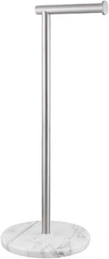 Toilet Paper Holder Free Standing with Natural Marble Base, 26" Height Floor Free Standing Toilet Paper Holder Brushed Nickel