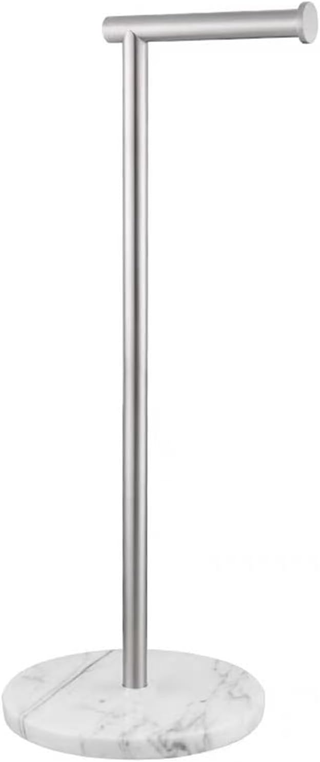 Toilet Paper Holder Free Standing with Natural Marble Base, 26" Height Floor Free Standing Toilet Paper Holder Brushed Nickel