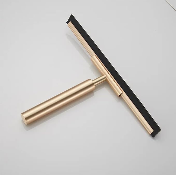 Shower Squeegee Bathroom Mirror Glass Wiper Stainless Steel Window Cleaning for Shower Kitchen Floor Glass Silicone Scraper (Gold)