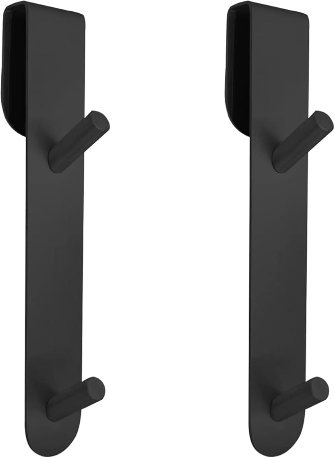 Shower Door Hook, Extended Length Frameless Shower Door Hook (7 Inch), Heavy-Duty Bathrobe Towel Stainless Steel Hook, No Drilling or Adhesive Required, 2-Pack, Black