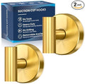 Suction Cup Hooks for Shower,Heavy Duty Shower Towel Suction Hooks,No Drill Wall Mounted Towel Hooks for Bathrooms Wall,Kitchen,Glass,Mirror,Tile to Hang Towels,Robes,Coat-Gold(2 Pack)