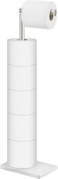 Toilet Paper Holder Free Standing, 6 Rolls Modern Stainless Steel Standing Bathroom Toilet Paper Roll Holder Stand with Storage Brushed Nickel Tissue Holder, Marble Base, Naturous
