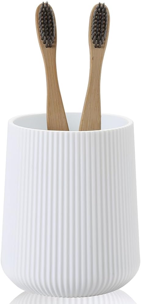 White Striped Toothbrush Holder for Electric Toothbrushes Bathroom Organizer for Toothpaste Kids & Adults