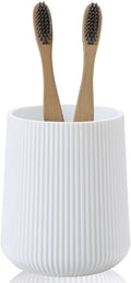 White Striped Toothbrush Holder for Electric Toothbrushes Bathroom Organizer for Toothpaste Kids & Adults