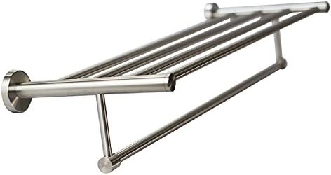 Premium Modern Single Hanging Quadruple Towel Bar Rack w/Round Base (24 Inches)- Brushed Finish, Made from Stainless Steel, Water and Rust Proof, Wall Mounted, Easy to Install