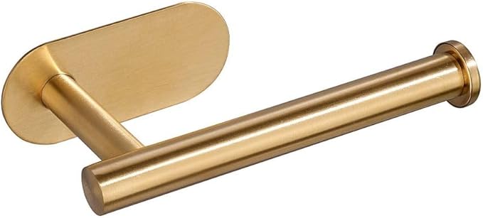 1 Pack Toilet Paper Holder Self Adhesive,Rustproof Adhesive Toilet Roll Holder No Drilling Tissue Holder for Kitchen Bathroom Tissue Holder Bathroom, Kitchen, Washroom Wall Mount (Gold)