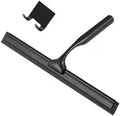 Gold T Design Aluminum Shower Squeegee with Silicone Brush for Bathroom Door Mirror Car Glass with Hook Scraper Cleaner,Black,25.6 * 16.5cm Hook Type