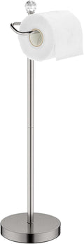 Toilet Paper Holder Stand with Crystal Head, Brushed Nickel Toilet Paper Holder Free Standing 24.4" H, Stand Up Toilet Paper Roll Holder for Bathroom, Floor Toilet Paper Storage