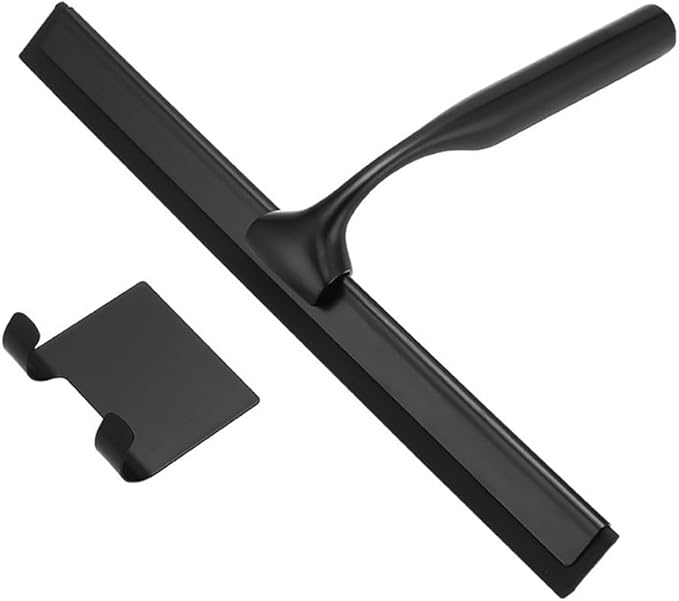Shower Squeegee 10'' Silicone Scrape Stainless Steel Handle Wiper Bathroom Mirror Glass Car Squeegee,Black,25 * 16.5cm