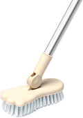 LandHope Long Handled Scrub Brush Rotatable Brush Head Floor Brush Scrubber Adjustable Poles Small Shower Tile Grout Scrubber Cleaning Brush for Bathroom Bathtub Kitchen Balcony Wall Deck - Beige