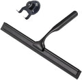 Gold T Design Aluminum Shower Squeegee with Silicone Brush for Bathroom Door Mirror Car Glass with Hook Scraper Cleaner,Black,25.6 * 16.5cm Suction Cup Type