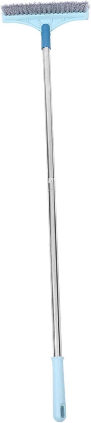 Rotating Double Bristle Floor Cleaning Brush with Long Handle for Bathroom Kitchen Tile Grout and Straight Bristles Scrub Reach Corners Suitable for Shower Walls and Patios