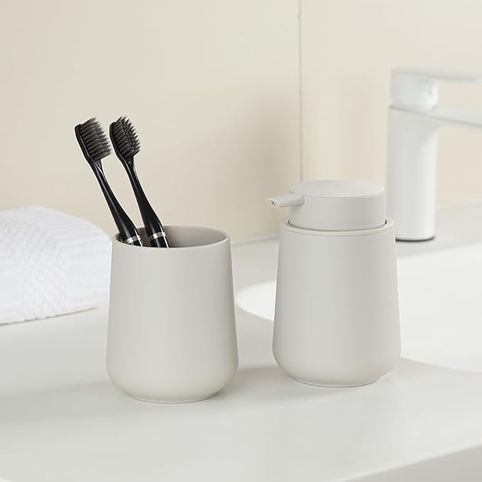 Matte Beige Toothbrush Holder for Electric Toothbrushes Bathroom Organizer for Toothpaste Kids & Adults