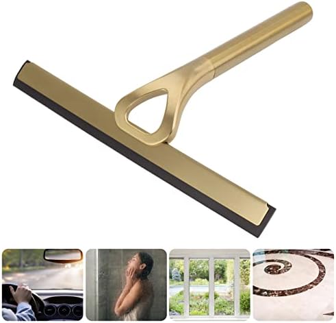 Stainless Steel Squeegee for Shower, Gold Shower Squeegee with Hook for Storage, 10-Inch Soft & Firm Blade Gold Squeegee for Bathroom, Car Glass and Tiles 22.5x22cm