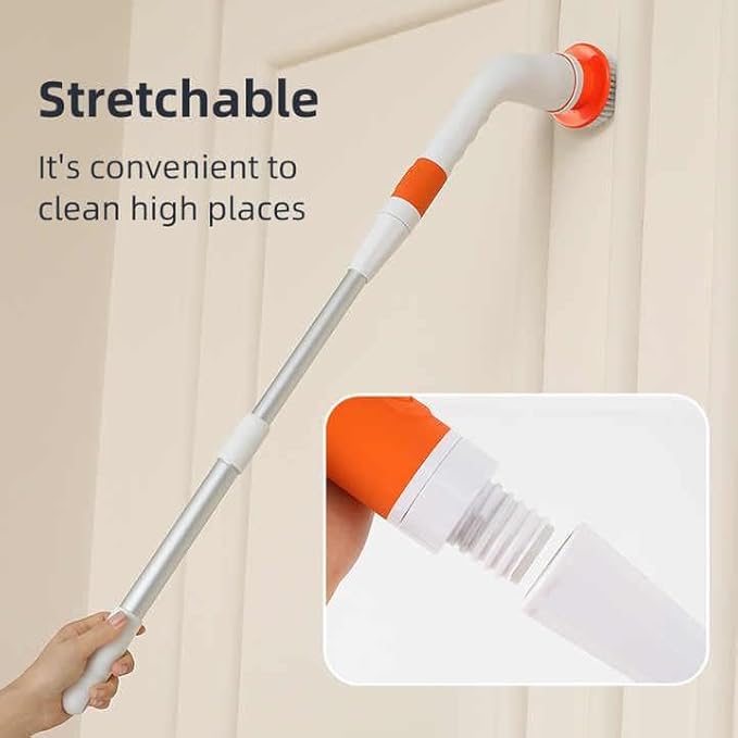 Cordless Electric Cleaner Brush IPX8 Waterproof, Bathroom, Kitchen, House Floor Cleaning Brush with Replaceable Brush Heads Adjustable Extension Handle Powerful Cleaning Brush