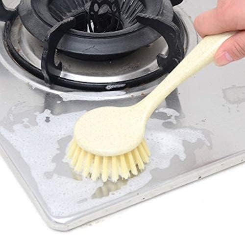 Brush - Kitchen Scrub Brushes with Sturdy Off Set Handle Anti-Melting Bristles for Pot Pan Cast Iron Skillet Cleaning - Beige Clever and Attractive