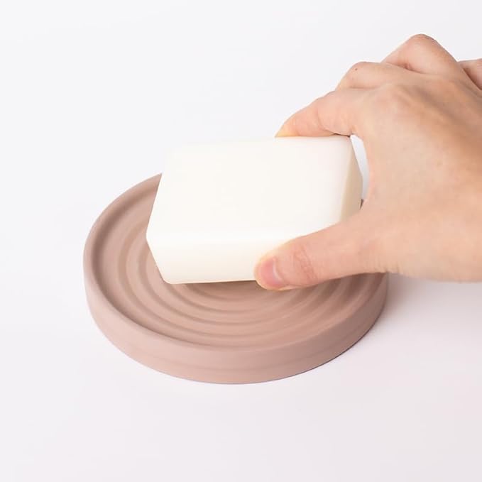 Selegna Diatomite Soap Holder, Circular Design with Ripple Pattern, Absorbent Bath Soap Dish (Brown)