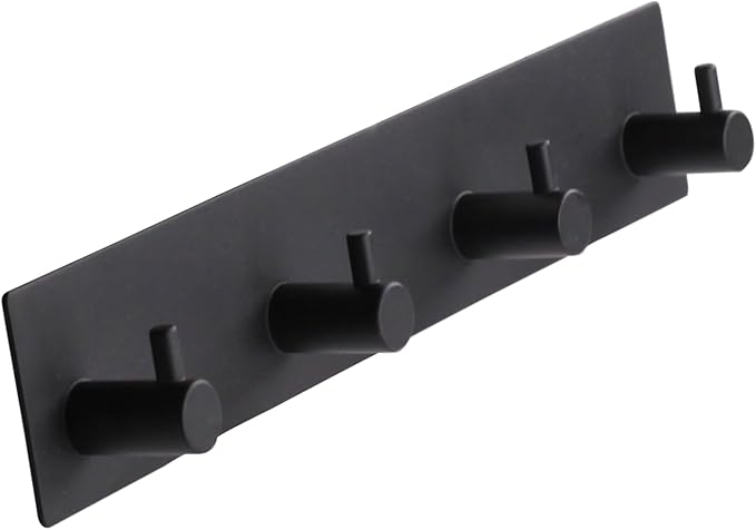 Self Adhesive Towel Hooks for Bathrooms Black Stick on Wall Hooks Bath Adhesive Towel Hanger Peel and Stick Matte Black Shower Hooks for Wall Adhesive Coat Hook for Wall Mount 4 Hooks