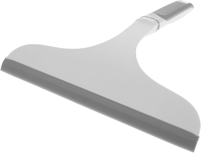 Heavy Duty Shower Squeegee with Curved Handle, Flexible Soft Rubber Blade, All-Purpose Glass Door and Bathroom Mirror Wiper for Home Window and Tile Cleaning, Gray-White