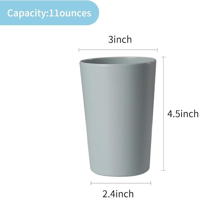 Bathroom Tumbler, Unbreakable Dishwasher, Safe Drink cup, Plastic cup 11 ounces, 2 pieces (grey and grey)