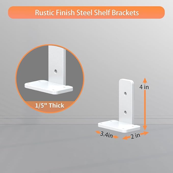 Floating Shelf Brackets Upgraded,4 inch, White Heavy Duty Iron Shelf Brackets, Industrial Modern Floating Shelf Support for Wall Mount Shelves,Wide Brackets ,4 Pack, Support DIY(5mm Thickening Type).