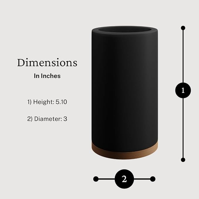 Matani Bamboo Toothbrush Holder Diatomite Tooth Brush Organizer - Storage Stand for Small Bathroom & Counter - Removable Base & Drain Holes, Water-Absorbent & Quick-Drying (Black Holder)