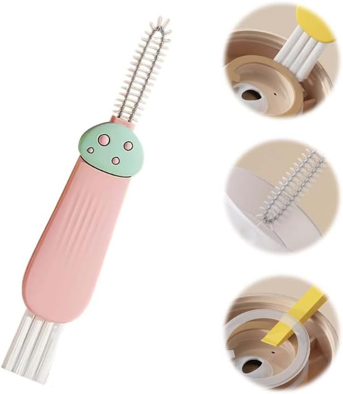 3 in 1 Cup Lid Cleaning Brush, 2024 Multifunctional Crevice Portable Cup Lid Cleaning Brush for Bottle Gap Tight Spaces Cup (C-Pink)