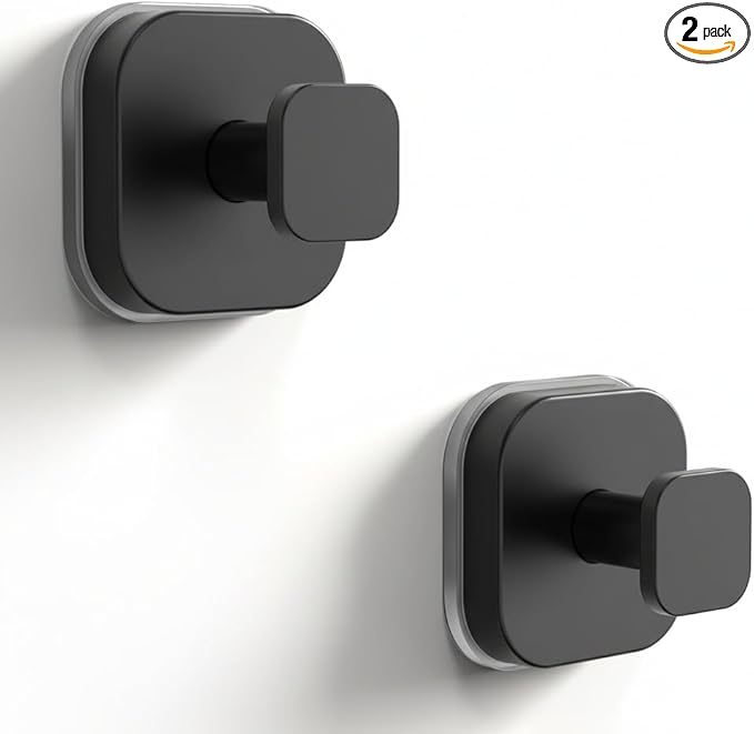 2Pack Suction Cup Hooks for Shower, Bathroom, Kitchen, Glass Door, Mirror, Tile, Matte Black