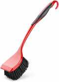 High Power Scrub Brush, Red & Black Heavy Duty Cleaning Brush with Long Handle, 3.75 Inch Wide Bristles for Bathroom, Kitchen, Tile, Grout & Tough Messes