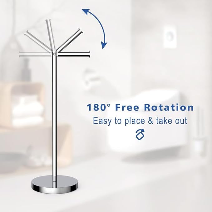 Free Standing Toilet Paper Rack, SUS304 180 Degree Rotatable Tissue Holder with Shelf, Polished Chrome Bathroom Storage Toilet Roll Stand