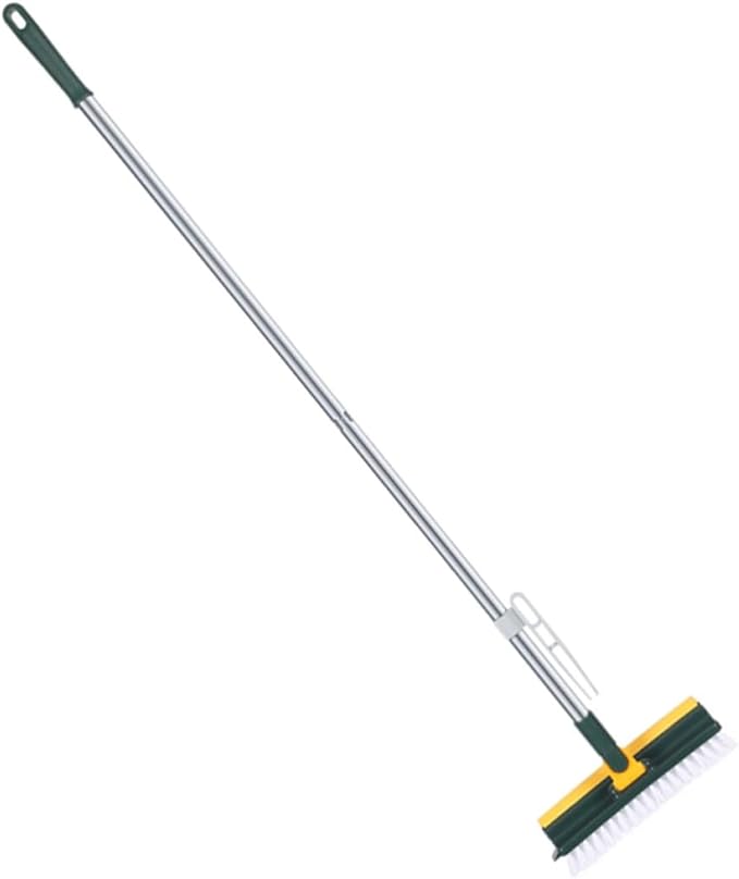 PRETYZOOM Floor Scrub Brush with Long Handle, Stiff Bristle Bathroom Floor Scrubber Brush for Shower Cleaning and Grout Scrubbing, Multi-Functional Green Household Cleaning Tool