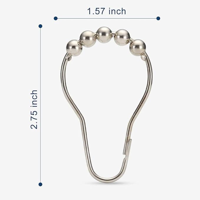 12-60pcs Rust Resistant Stainless Steel Rolling Shower Curtain Hooks/Rings/Hangers - Gold Shower Rod Hooks, Easy Sliding Shower Curtain Holders, Black Shower Curtain Rings (36, Chrome)