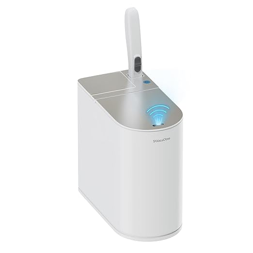 Small Automatic Trash Can with Lid and Disposable Toilet Brush Holder Set, Motion Sensor Trash Can 1.8 Gallon, Small Bathroom Garbage Can, Odor Filter, Touchless Stainless Steel Silver