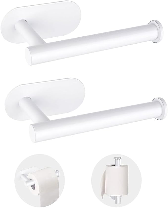 2 Pack Toilet Paper Holder Self Adhesive,Rustproof Adhesive Toilet Roll Holder No Drilling Tissue Holder for Kitchen Bathroom Tissue Holder Bathroom, Kitchen, Washroom Wall Mount (White)