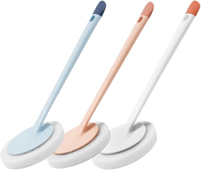 UPKOCH Long Handle Dual-use Silicone Cleaning Brush Set 3pcs with Detachable Heads for Bathroom Floor Grout and Household Surfaces, Blue White Orange, Utility Scrub Tool for Home Cleaning