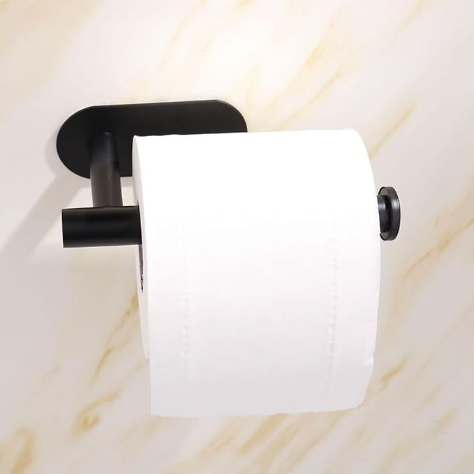 2 Pack Toilet Paper Holder Self Adhesive,Rustproof Adhesive Toilet Roll Holder No Drilling Tissue Holder for Kitchen Bathroom Tissue Holder Bathroom, Kitchen, Washroom Wall Mount （Black