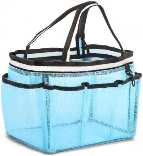 Ocim Large Portable Mesh Shower Caddy Bag Tote for Big Size Shampoo Bottles, Collapsible Quick Dry for College Dorm, Camping, Beach Pool Bathroom, Lake Blue